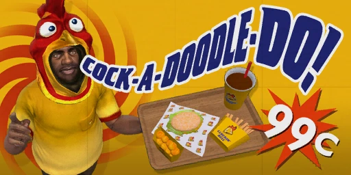 The 99¢ sales pitch, original Cluckin’ Bell game artwork